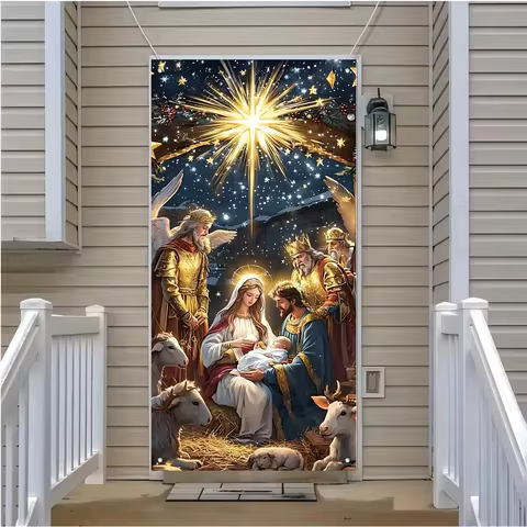 1pc 2D flat Christmas Jesus Door Banner, suitable for Christmas parties, wall decorations, anniversa