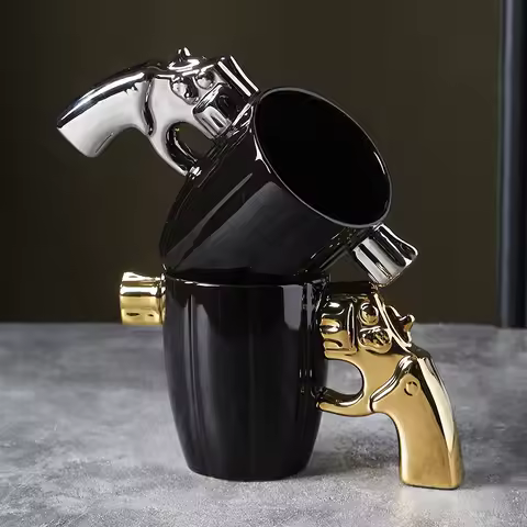 1PC Creative Revolver Shape Mug Ceramic Personalized Shape Coffee Cup Large Capacity Water Cup Home 