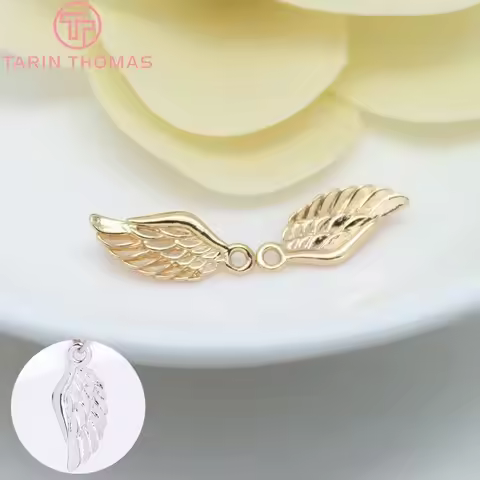 (583)10PCS 16x7MM 24K Champagne Gold Color Plated Brass Angel Wings Charms High Quality Diy Jewelry 