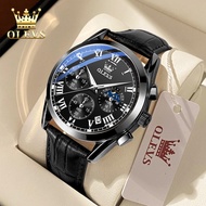 OLEVS 2024 Jam Tangan Pria Asli Jam Tangan Kuarsa Impor Kulit Mewah Elegan Kasual Kedap Air Bercahay