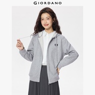 GIORDANO Women Hoodies Heart Embroidery Loose Jackets Drawstring Cute Trendy Fashion Casual Zip Up H