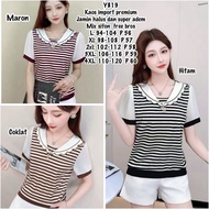 PREMIUM IMPORT BKK Y819 9A CHIFFON STRIPE T-SHIRT FREE BROS COTTON IMP BANGKOK JUMBO BIGSIZE TOKOMOI