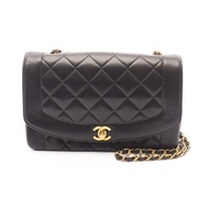 CHANEL Matelasse Diana 翻蓋鏈條單肩包 小羊皮 黑色 二手 GHW COCO
