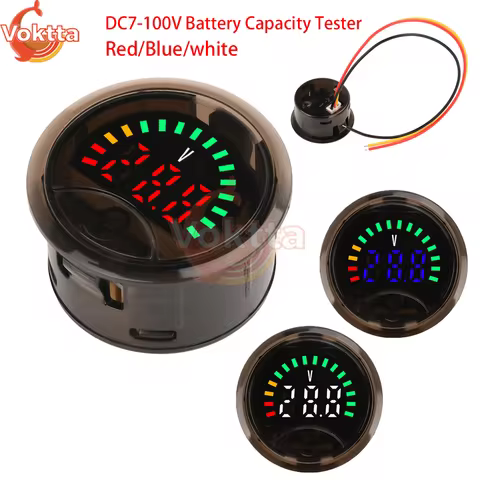 DC7-100V Mini Digital Voltmeter Battery Capacity Tester 2-Wire Circular Voltage Current Meter Volt D