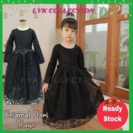 [REDY STOCK MY] 4-12thn Baju Raya Jubah Budak Muslimah Gaun Cotton Girl Dress BLACK Hitam/Putih Flow