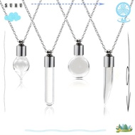 SUHUHD Glass Bottle Necklace, Transparent Glass with Chain Wishing Bottle, Fillable Keepsake DIY Mem