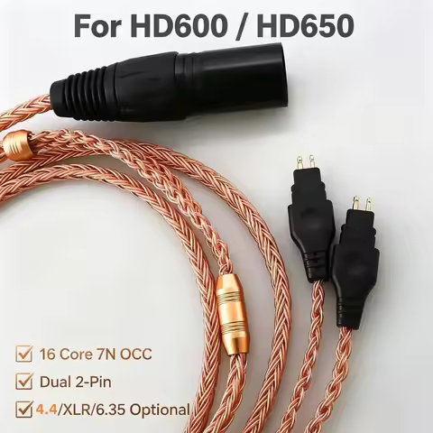 HD600 HD650 HD660S Headphone Cable 16 Core 7N OCC Hifi Audiophile XLR Balanced 4.4mm 2.5mm 6.35mm Du