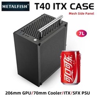 METALFISH T40 Mini ITX 黑色機殼 7L 遊戲電腦機殼 緊湊型透明 PC 支援 SX 電源/70mm 散熱器 帶提手