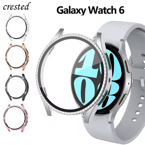 Glass+Diamond Case For Samsung Galaxy Watch 6 40mm 44mm Accessories Bling PC bumper+Screen protector