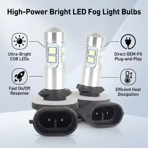 Lyr 2PCS High Brightness 881 LED Car Front Fog Light Bulb 12-24V 50W Fog Bulb with Lens 6000K High L