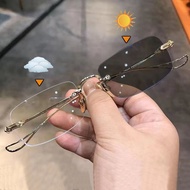 Korean Fashion Photochromic Glasses High-End Rectangular Glasses Metal Frame Anti-Blue Light Glasses
