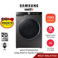 [Free Shipping] Samsung 11KG/7KG Inverter Smart Front Load Washer Dryer WD11TP34DSX/FQ Washing Machine Mesin Basuh 洗衣机