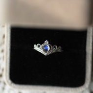 Natural Glass Body Blue Moonstone Ring s925 Sterling Silver Ring Crown Women's Colorful Moonlight Ri