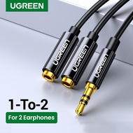 UGREEN Headphone Splitter 3.5mm Audio Stereo Y Splitter Extension Cable 1 Male to 2 Female Dual Headphone Jack Adapter for Earphone Headset Compatible with iPhone Samsung Tablet Laptop