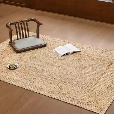 Natural Pure Jute Hand-woven Carpet for Living Room Comfortable Wear-resistant Entrance Mat Double-s