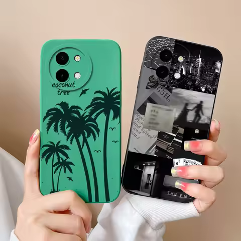 Case For Vivo Y36 Y38 4G 5G Fashion Black Coconut Tree Liquid Silicone Soft Shockproof Casing For Vi