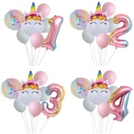 彩虹獨角獸鋁膜氣球數字1 2 3 歲生日派對裝飾兒童獨角獸主題派對