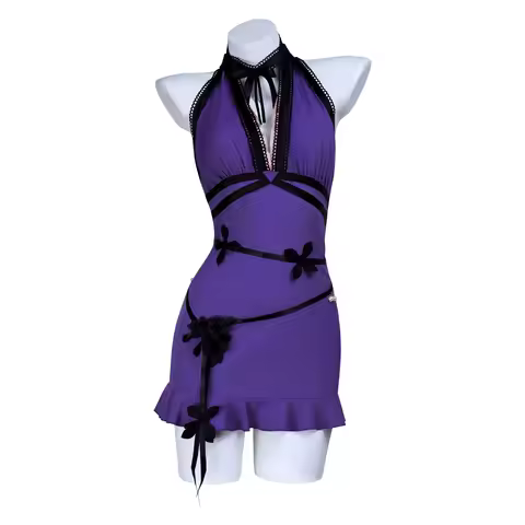 FF7 Remake Tifa Lockhart Purple Dress, Anime Game Roleplay Outfit for Halloween Comic Con