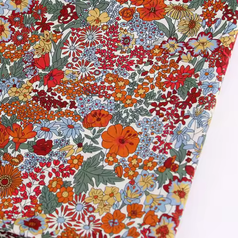 pumpkin color margaret printed fabric beauty floral plants London liberty tana lawn 100% pure cotton