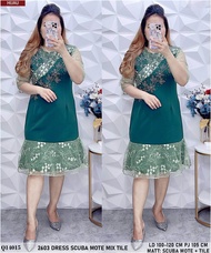 Dress Scuba combi brukat mutiara import