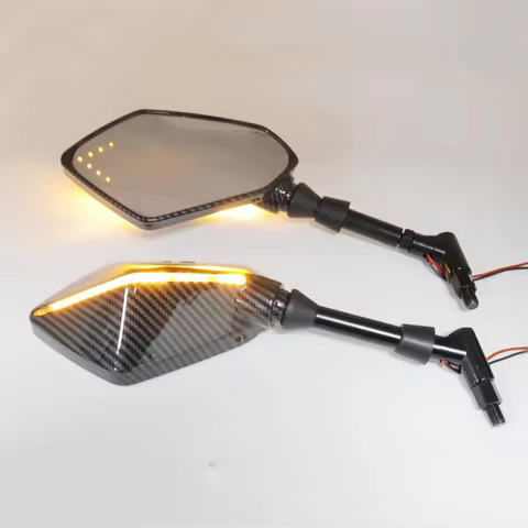 Universal 10mm Motorcycle with LED Light Rearview Mirror Rear View Mirrors Housing Side Mirror FOR B