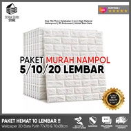 PAKET MURAH! Wallpaper Dinding 3D Brick Foam White PREMIUM QUALITY Anti Air dan Noda / Sticker Wallp