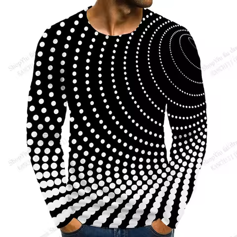2026 New Graphic Polka Dot 3d Print Long Sleeve T-shirt Men Women Fashion Outdoor Sports Tops Tees M