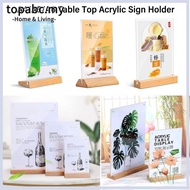 TOPABC Menu Display Stand, Double Sided with Wood Base Table Top Sign Holder, Creative A4/A5/A6 Acrylic Picture Card Frame Home Office