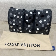 Louis Vuitton lv 限量款 老花草間彌生黑老花聯名款黑白灰點Keepall45旅行袋