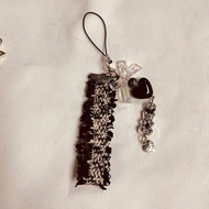 New Chanel-style lace trim pink bow phone chain strap portable wrist strap keychain