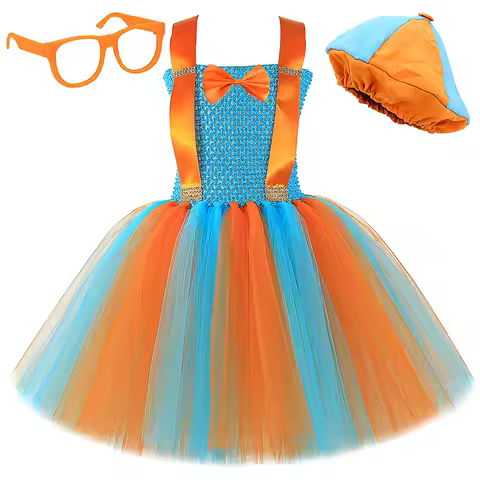 Orange Skyblue Blipp Costume for Baby Girls Cartoon English Teacher Tutu Dress Up Outfit for Kids Co