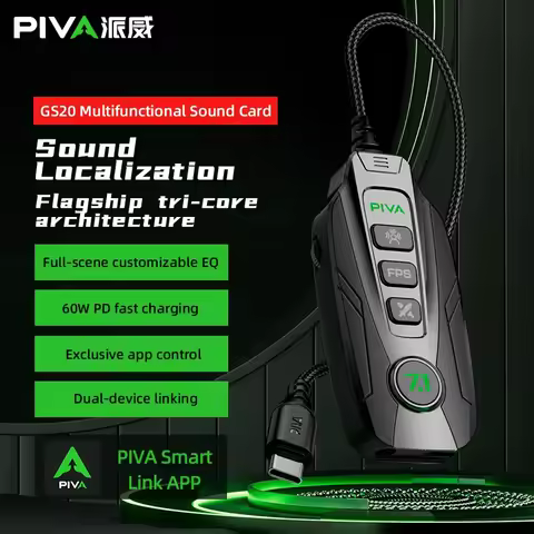 PIVA GS20 Virtual 7.1 Channel 360° Spatial Audio Game Sound Card PD60W Fast Charging APP Intelligent