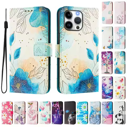 Coloured Drawing Wallet Case for Samsung Galaxy A10 M10 A11 M11 S6 S7 Edge S8 Plus J3 J330 J5 J530 J