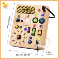 [Nosafhu] Travel Busy Board Interactive Light-up Toddler Busy Board Educational Wooden Toy for Fine 