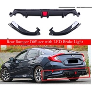 Honda Civic FC 2016-2021 bumper Rear Diffuser rear lip Full Set and led brake light and dummy exhaust