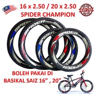 TAYAR TIUB SPIDER CHAMPION Tayar Basikal Budak 16 x 2.50, 20 x 2.50 BMX compatible boleh pakai di 20