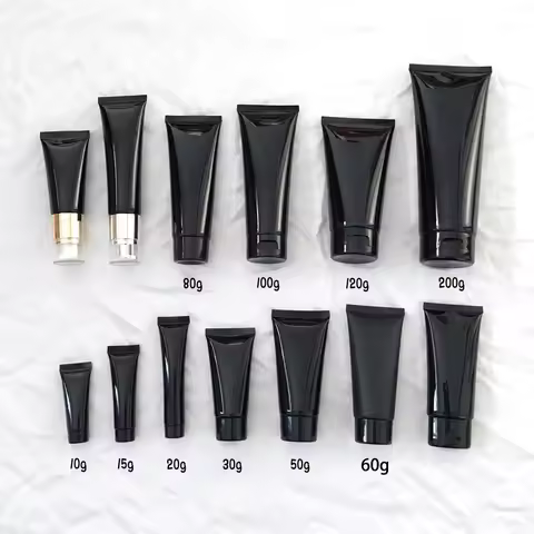 10g 15g 20g 30g 50ml 60g 80g 100g 200ml Black Plastic Squeeze Bottle Refillable Cosmetics Container 