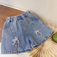 Girls Jeans 2025 Children Pants Beaded Fashion Hot Pants Thin Pants Children Shorts DK13