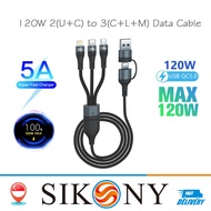 ESINEY  2 for 3 Cable PD 100W Fast Charging Date Cable  U+C to M+L+C 120W Cable