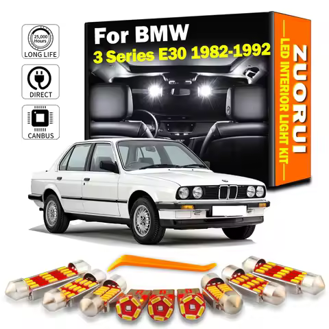 ZUORUI 10Pc For BMW 3 Series E30 1982-1990 1991 1992 LED Interior Trunk Number Plate Light Reading B