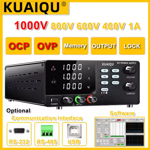 KUAIQU 1000V 1A 1000W Lab DC Power Supply 800V/600V/400V Adjustable Voltage Regulator OCP/OVP/M1~M3 
