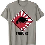 Raccoon Dog Tanuki Crossing (Japan Rising Sun Flag) T-Shirt