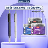 Set 4 Bút máy EF + hộp 50 ống mực xanh/đen/tím bút máy học sinh ngòi kim EF bút máy bấm thay mực viế