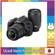 [Used in Japan] Nikon Digital SLR Camera D3200 200mm Double Zoom Kit w/18-55mm/55-200mm Black D3200W