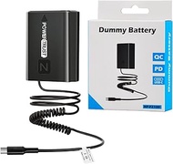 PowerTrust NP-FZ100 Dummy Battery with USB-C Charge for Sony FX3 FX30 ZV-E1 A1 A7III A7IV A7C A7CII 