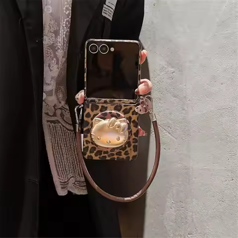 Stylish Leather Leopard Print Magnetic Phone Case For Samsung Galaxy Z Flip 7 Flip6 flip5 6 Cover 3D