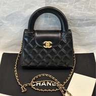 【配件：包裝盒、防塵袋、發票 💕】Chanel 25c kelly 黑金 芯片款 牛皮 可斜挎手提單肩