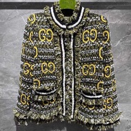 義大利奢侈時裝品牌Gucci黃色雙G緹花抽鬚長袖西裝外套 針織外套 代購非預購
