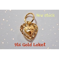 Emas 916 Loket 3D Heart-shaped Pendant 916 Gold Original Stock