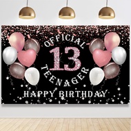 1pc, 180*110cm Happy 13th Birthday Backdrop Banner Rose Gold 13th Birthday Decoration for Girls, Off